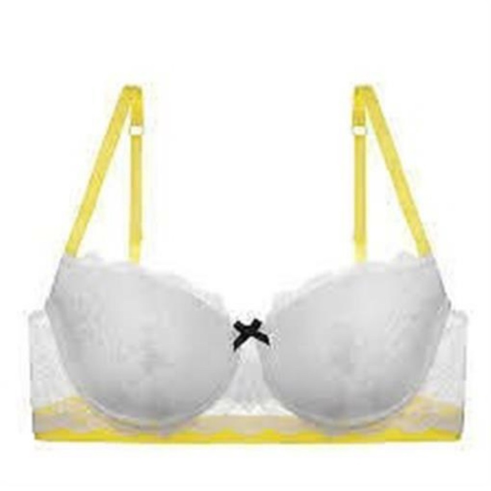 Heidi Klum Madeline Underwire Bra White Lace yellow blue bow Romantic coquette